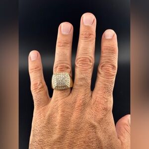 14K Yellow Gold Men’s Diamond Ring Square Cluster Round 2.0 Ct Weights 9.7 Grams